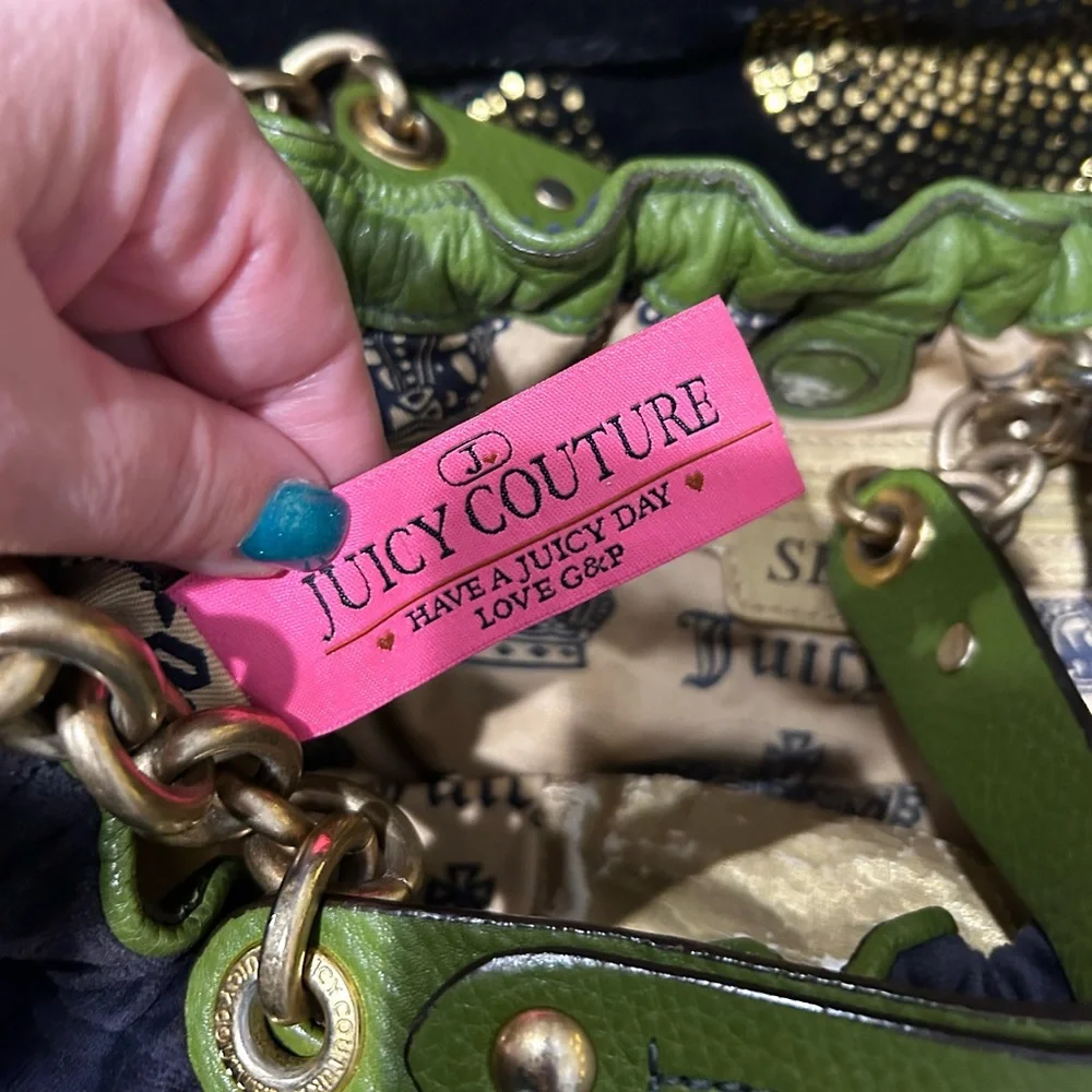 Juicy Couture Velvet Navy and Olive Shoulder Bag - Picture 6 of 12